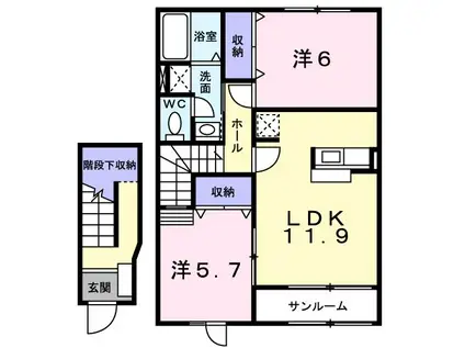 ジャン・ラフィネA(2LDK/2階)の間取り写真