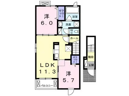 B-UP華 (2LDK/2階)の間取り写真