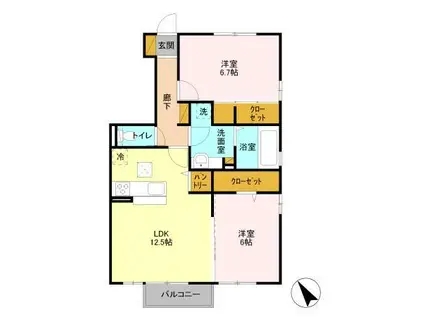 ロシェヒルII(2LDK/1階)の間取り写真