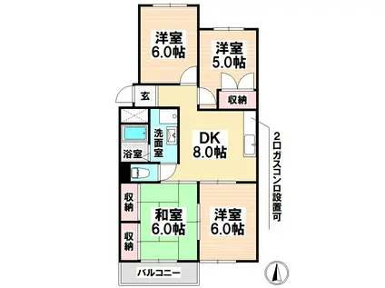 関取ハイム(4DK/4階)の間取り写真
