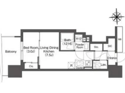 コンフォリア・リヴ本町ウエストQ(1DK/17階)の間取り写真