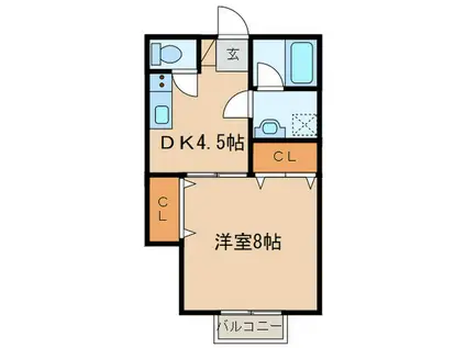 ドゥエフェリーチェ(1DK/3階)の間取り写真