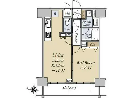 プレサンス泉セントマーク(1LDK/9階)の間取り写真