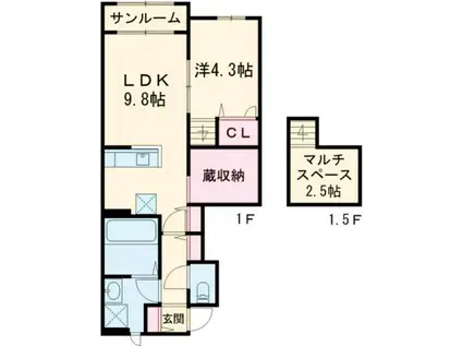 BELLE LEAD小針(1LDK/1階)の間取り写真