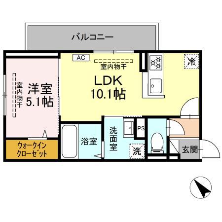 ディアライズ北山(1LDK/1階)の間取り写真