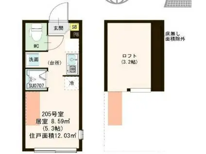 LEDミラージュF(ワンルーム/2階)の間取り写真