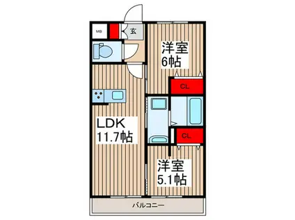 クラウンマンション(2LDK/2階)の間取り写真