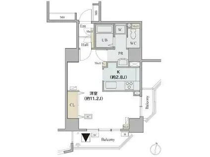 コラム神泉(1K/6階)の間取り写真