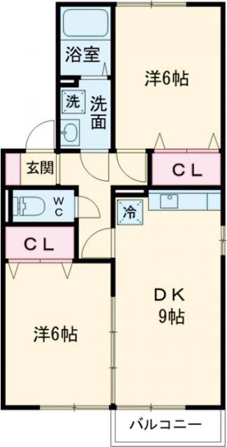 ホクトB(2DK/2階)の間取り写真