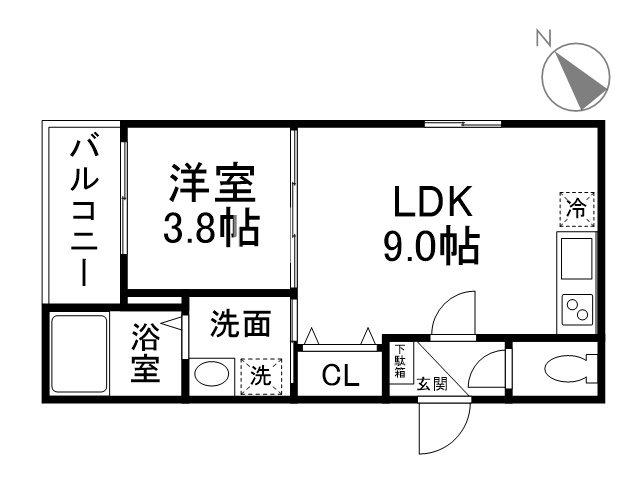 フラッツ六地蔵(1LDK/1階)の間取り写真