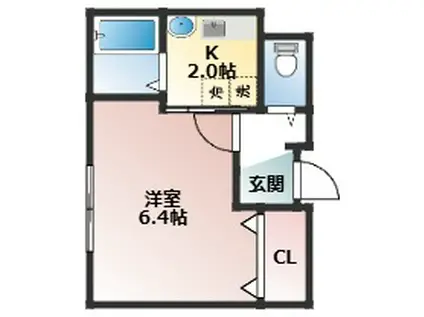 ラブィーエスパ―ス(1DK/2階)の間取り写真