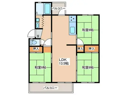 南安威A棟(3LDK/3階)の間取り写真