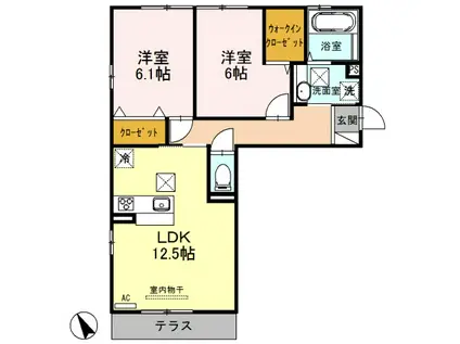 PLATO VERDE(2LDK/1階)の間取り写真