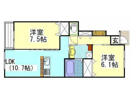 Y.A.F.国富IIIA棟(2LDK/1階)の間取り写真
