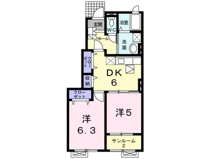 ビレッジケイツIII(2DK/1階)の間取り写真