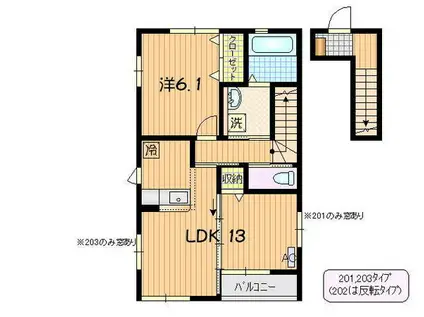サンローズB(1LDK/2階)の間取り写真