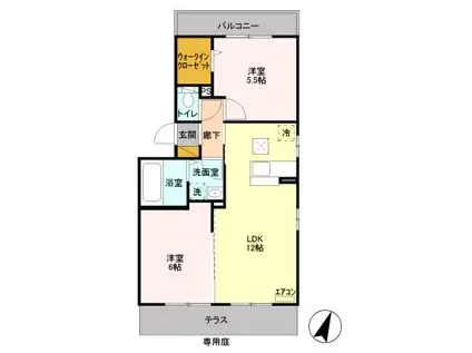 ジュヴァンセル B棟(2LDK/2階)の間取り写真