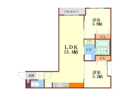 オルセー厚別西B(2LDK/1階)の間取り写真