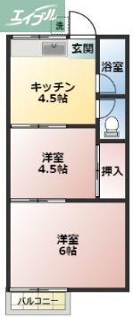 リバティーアパート(2DK/2階)の間取り写真