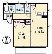 プログレスC棟(1LDK/1階)の間取り写真