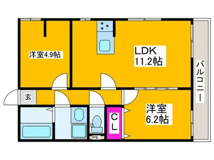 ASAHI RESIDENCE(2LDK/1階)の間取り写真