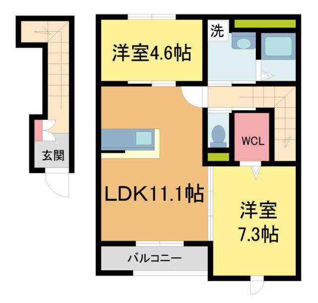 ルナテラス甲子園(2LDK/2階)の間取り写真