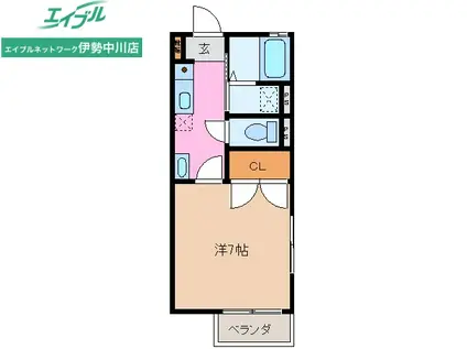 ハイツワンプラム B(1K/2階)の間取り写真