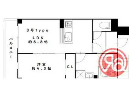 THE COLOR RESIDENCE旧阿倍野区王子町1丁目マンショ(1LDK/3階)の間取り写真