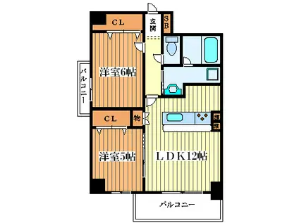 メゾントーワ(2LDK/4階)の間取り写真