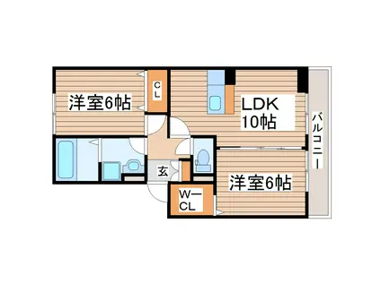 グランディール富沢I(2LDK/3階)の間取り写真