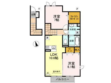 ESTASIA B棟(2LDK/2階)の間取り写真