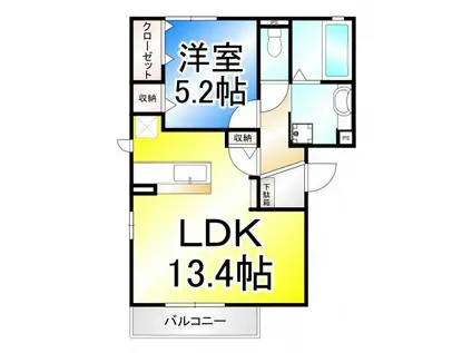 エスポワール東和田(1LDK/2階)の間取り写真