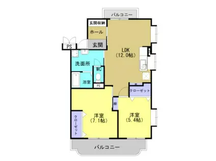 ベルメゾン・サチB棟(2LDK/1階)の間取り写真