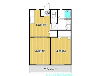 大桂フォレストC(2DK/2階)の間取り写真