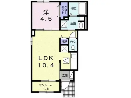 ブライトヒルズ(1LDK/1階)の間取り写真