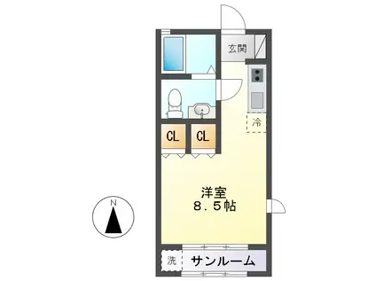 ル・ソレイユI(ワンルーム/1階)の間取り写真