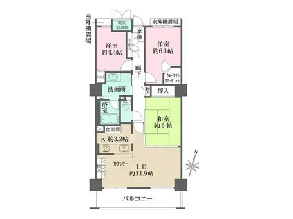 キララ住吉(3LDK/9階)の間取り写真