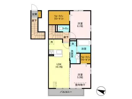 ヴィラ楓(2LDK/2階)の間取り写真