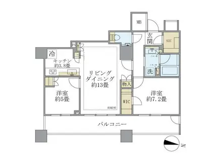 ブリリア大井町ラヴィアンタワー(2LDK/12階)の間取り写真