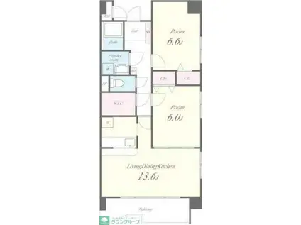 パール パレス(2LDK/6階)の間取り写真