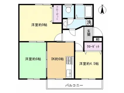 東逗子団地4号棟(3DK/3階)の間取り写真