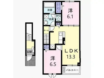 CASA LINO B(2LDK/2階)の間取り写真