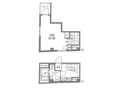 THE OAKS自由が丘LUXE(1K/1階)の間取り写真