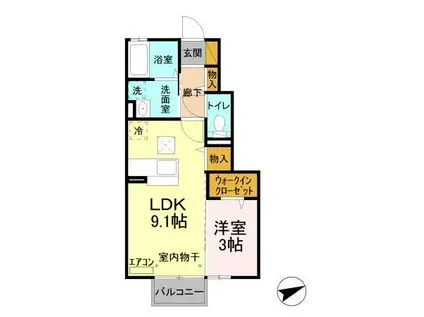 ソレアード B(1LDK/1階)の間取り写真