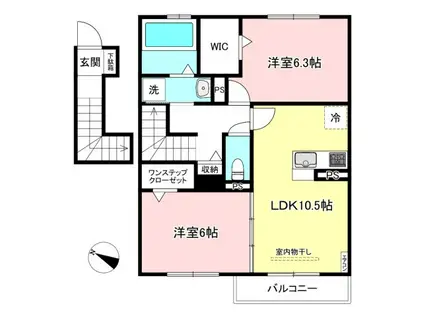 サンストラール(2LDK/2階)の間取り写真