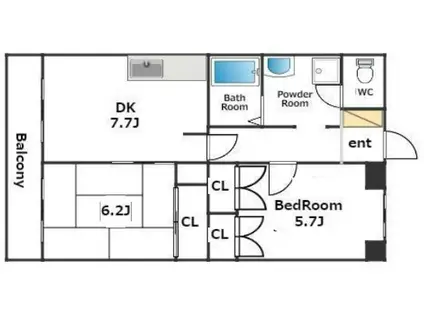 INK東灘(2DK/3階)の間取り写真