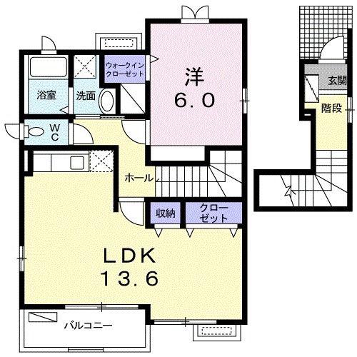 シャン・ド・フルール(1LDK/2階)の間取り写真