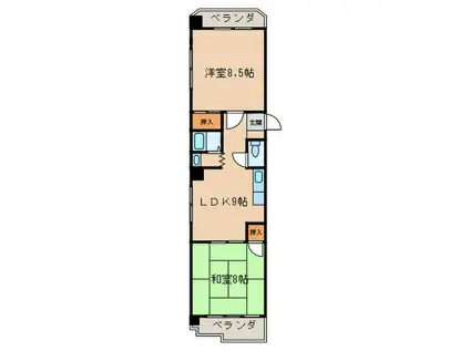 平安ビル(2LDK/8階)の間取り写真