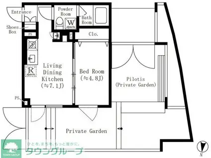 RESTILE池尻大橋(1LDK/1階)の間取り写真