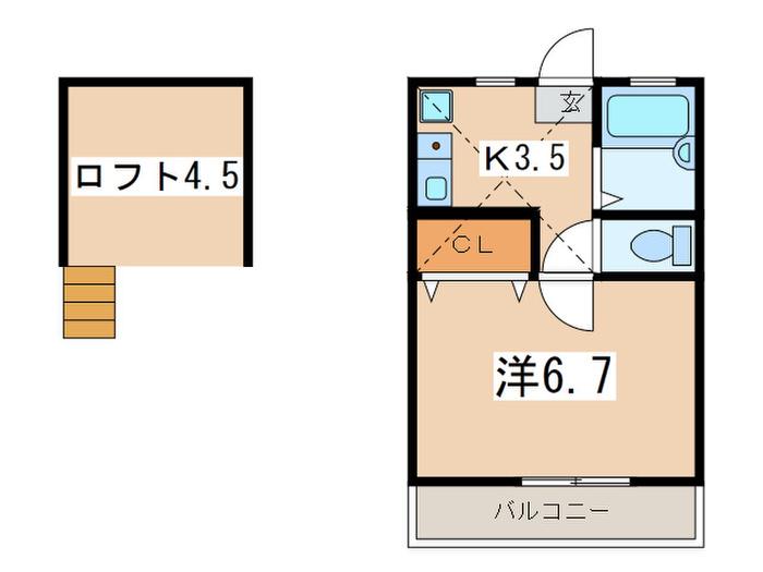 シャローム湘南(1K/2階)の間取り写真